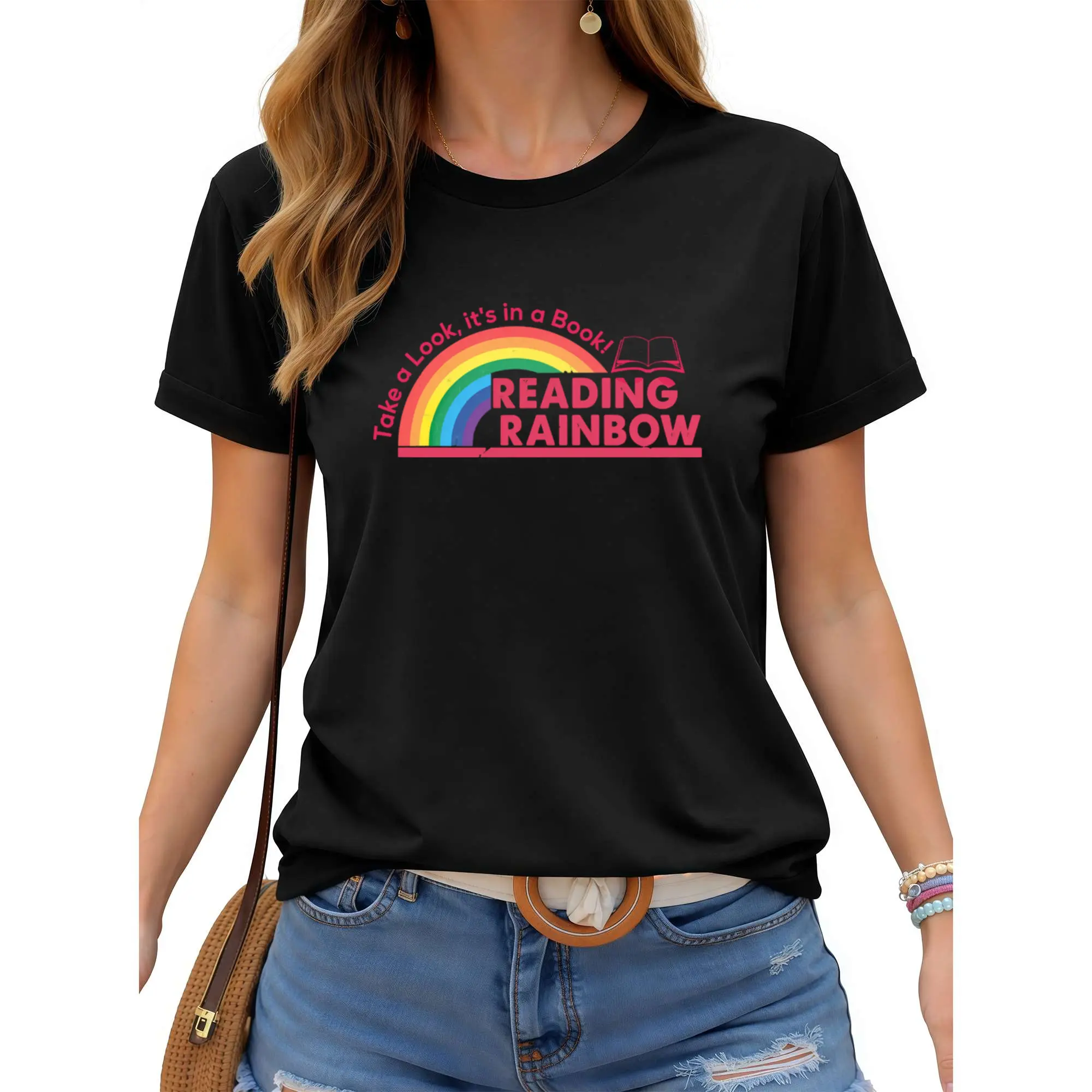 Retro Take a Look It's in a Book TShirt, Reading Rainbow TShirt, Book Lover Tee, Funny Bookish Tee, Librarian Tee, Book Club TShirt Breathable Casual