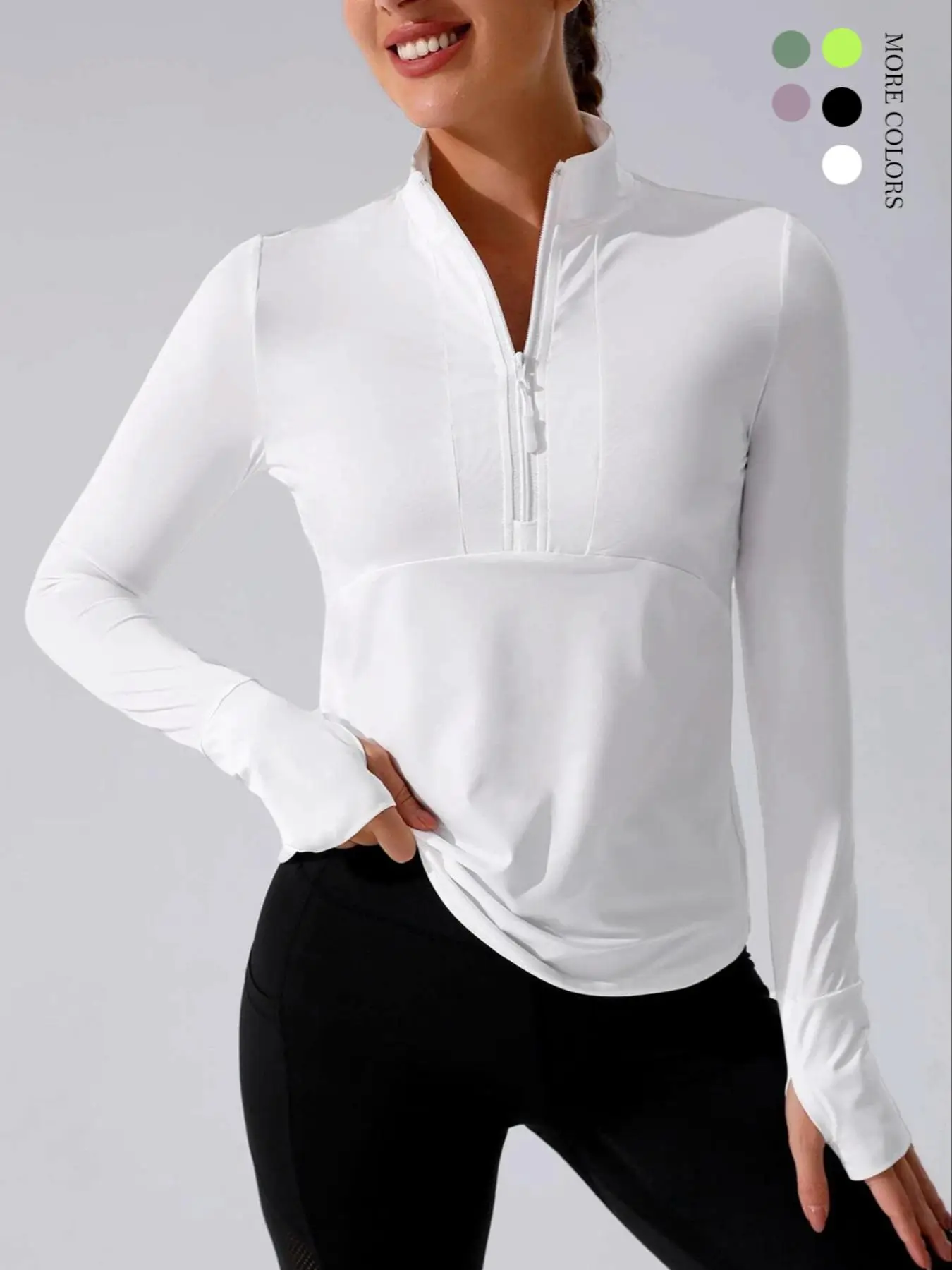 Daily& Casual Half-zip Thumb Hole Sportswear Sweatshirt, Fitness Clothes Tops, Solid Color Sportswear, Athletic Fashion Activewear, Gym Workout Clothe