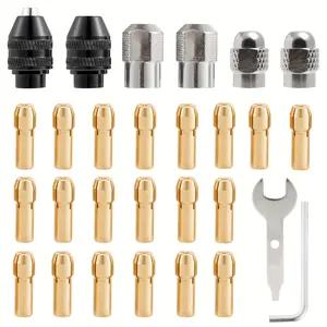 28pcs Drill Chuck Collet Set For Rotary Tool, Chuck Collet Kit, 0.8-3.2mm Shank Replacement 4486 Rotary Tool Keyless Quick Change Accessory Chuck With Replacement 4485 Brass Collet Nut