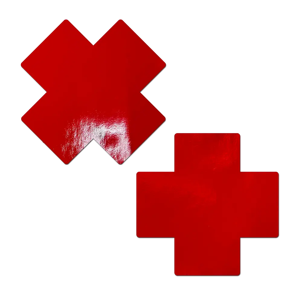 Coverage: Faux Latex Pleather Vinyl Red X Full Breast Covers Support Tape by Pastease