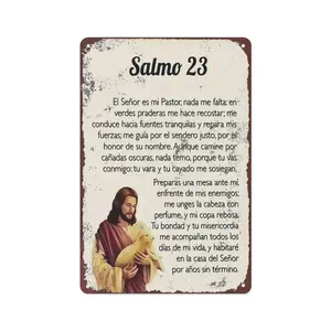 8x12in Rustic Distressed Spanish Salmo 23 Psalm 23 Metal Sign, Vintage Christian Religious-Themed Decorations, Pre-Drilled Aluminum Wall Hanging for Home Church, Religious-Themed Religious Decorations