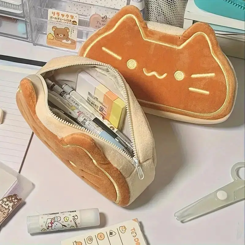 Cute Cat Plush Pencil Case, 1 Count Large Capacity Pencil Bag, Stationery Storage Bag, Desk Organizer for Home Office School Student Teacher