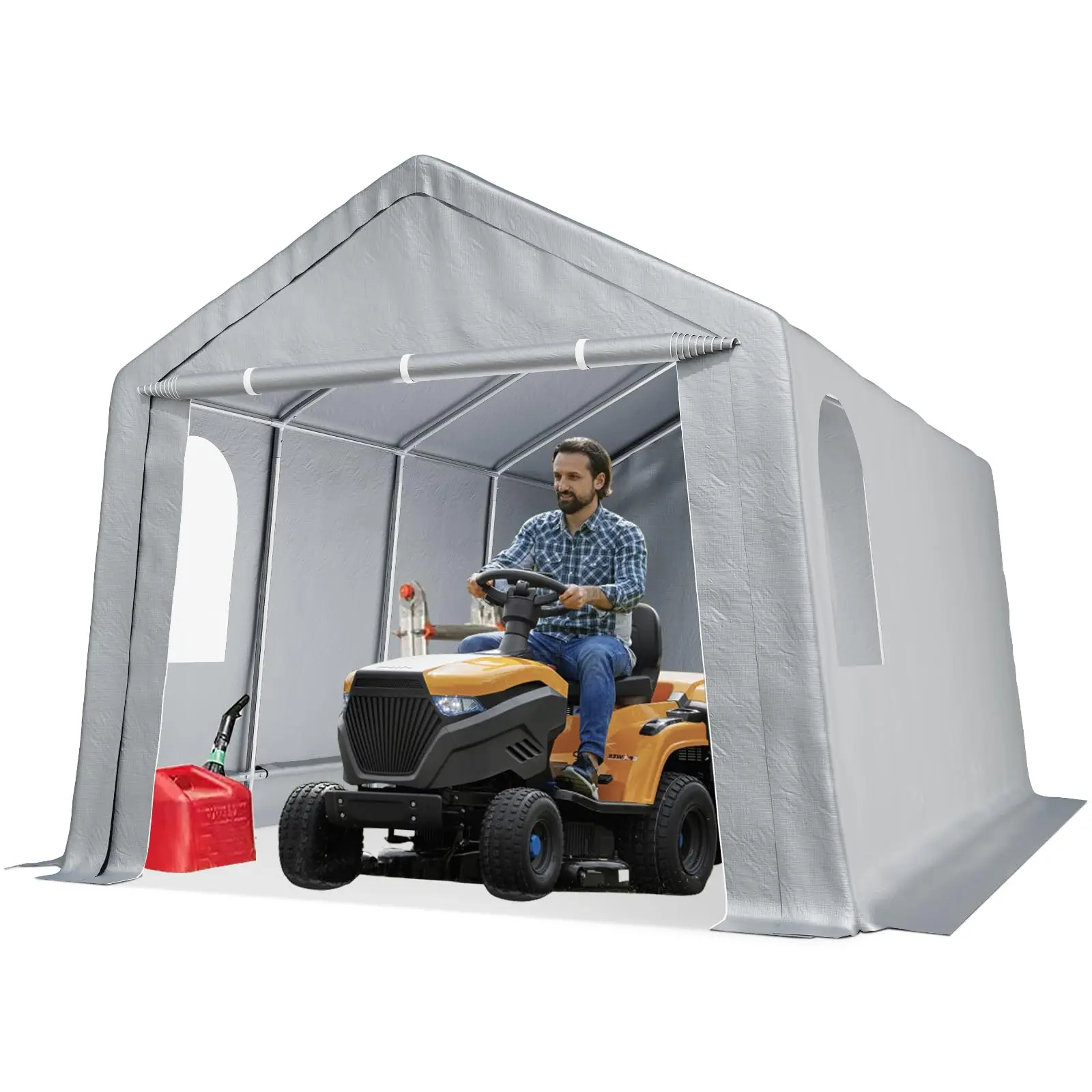 GARVEE 13x20 FT Heavy-Duty Outdoor Car Canopy, 180g PE Waterproof Metal Frame Canopy with Removable Doors, Ventilation Windows & Reinforced Frame, 83.8lbs, Assembly Required for Bike/Boat Storage, Grey, 83.8 Pounds