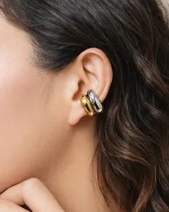 Dome Ear Cuff, No Pierce Hoop Earrings in Silver or Gold