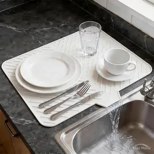 Extra Large Silicone Dish Drying Mat with Drain Lip High Temp Resistance Easy Clean Kitchen Counter Coasters for Home