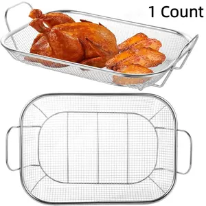1 Count Stainless Steel Bbq Basket Portable Outdoor Strainer Tray for Grilling Multifunctional Food Drain Tray for Vegetables and Meat Durable Cooking Storage Container with Handles, Dishwasher Safe
