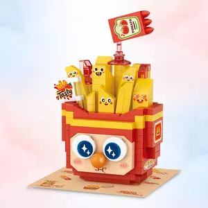 250pcs/set French Fries Design Building Block, Cute Home Decorative Ornament, Creative Miniature Food Building Block Toy For Kids, Abs Material, Playset, Fun Activities, Imaginative Play, Imagination