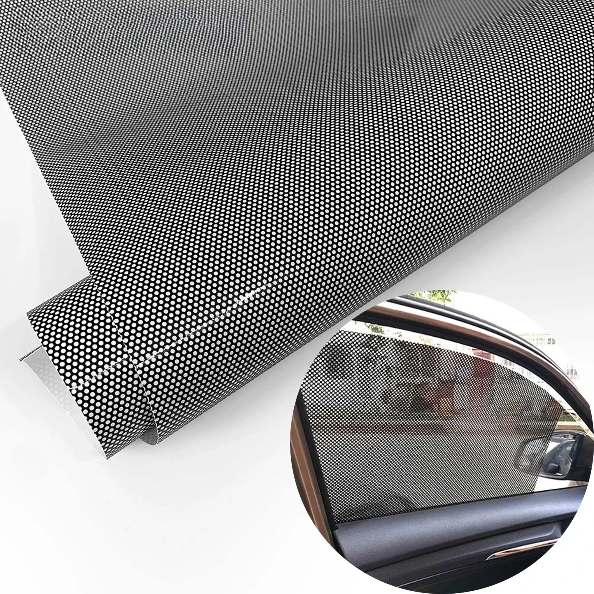 1Roll One-way Perforated Privacy Car Film, Self-adhesive, Waterproof and Sun-proof, Suitable for Car Windows, Window Glass Heat Insulation Film, and Headlight Film, Sun Shade Film (black and White)