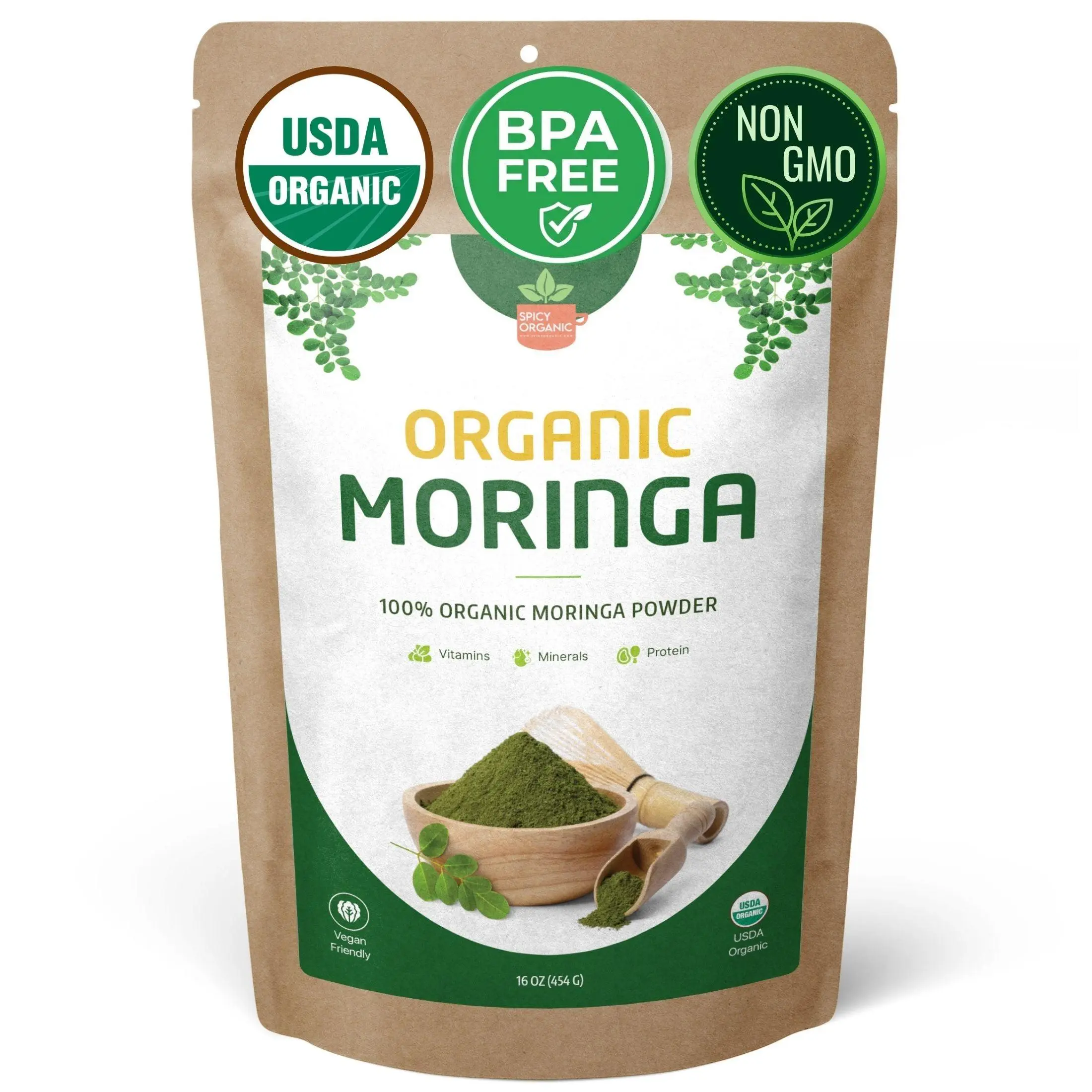 Organic Moringa Powder — USDA Certified | Smoothies, Golden Milk & Superfood Blends x 16 OZ