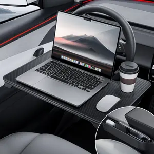 YONZEE 2-in-1 Car Steering Wheel Desk Tray & Car Seat Gap Filler Organizer – Foldable Carbon Fiber Look Table for Laptop, Eating Food, Writing – for Standard Round Steering Wheels