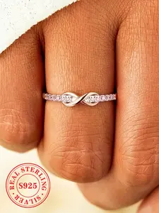 S925 Sterling Silver Fashion Infinity Symbol Design Promise Ring, Pave Ring, Statement Rings, Fashion Jewelry for Party, Daily Decor, Trendy All-match & Exquisite Jewelry for Birthday Gift