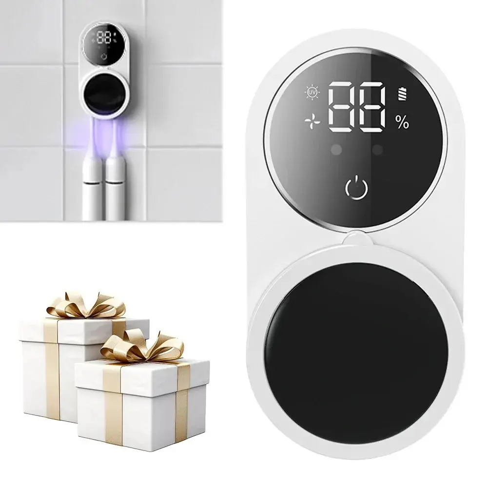 Portable Smart Toothbrush Sterilizer, 1 Count Rechargeable LED Smart Screen Toothbrush Storage Box, Wall Mounted Bathroom UV Toothbrush Holder