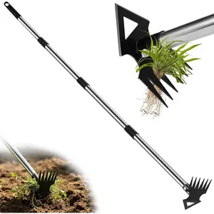 Upgraded Weed Puller Tool with Long Handle, 56" Manual Weeder Remover Tool, 2 in 1 Hand Weed Rake Garden Hoe for Gardening, Heavy Duty Uprooting Weeding Pull for Lawn, Yard, Patio Garden