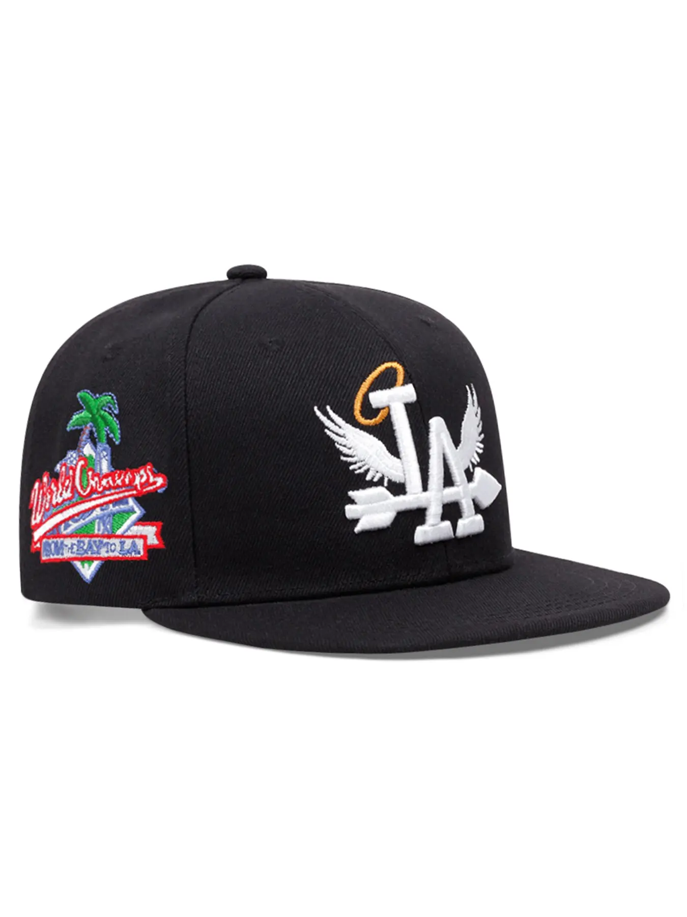 2026 New Personalized Fashion Flat Edge Hat LA Wings Side Coconut Embroidered Baseball Hat Outdoor Daily Commuter Decorative Hat Leisure Sports Sunshade Hat Casual Hat Street Creative Hip Hop Skateboarding Hat Male Female Same Style Embroidered Cap