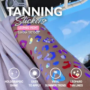 Holographic Animal Print Tanning Stickers | 4pc Viral Sun Tattoo Set | Cheetah & Leopard Vinyl Body Decals