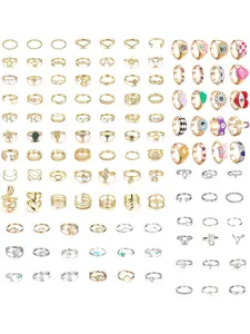 120Pcs Vintage Knuckle Rings Set for Women, Bohemian Turquoise Snake Stackable Joint Finger Rings, Retro Stone Crystal Stacking Midi Rings Pack