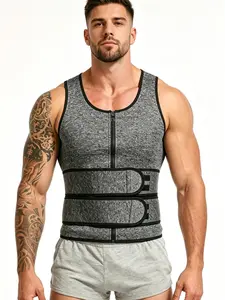 Men's Sauna Double Waistband Tank Top, Neoprene Fitness Vest, Slim-Fitting Sports Shirt, Chloroprene Sweatshirt, Gym Wear, All Seasons