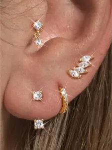 Dazzling 4 Pairs Warm Golden Sweet Stud Earrings for Women Men Sturdy Hypoallergenic Huggie Hoop Surgical Steel Copper Ear Studs Tragus Helix Fashion Piercing Jewels Chic Cartilage Earring Combo Perfect for Multi Piercing Layout All-match Accessories