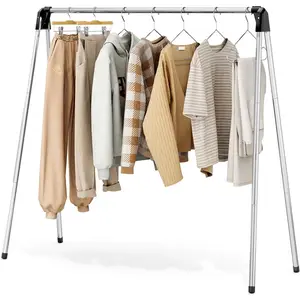 Foldable Stainless Steel Clothes Drying Rack, Free-Standing Collapsible Laundry Rack with Travel Friendly Design for Indoor Outdoor Home Camping Theater RV Use, Black