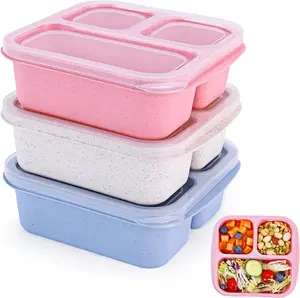 Bento Box [Portion Size], 3 Pack Snack Containers with 3 Compartments for Meal Prep & On-the-Go [School, Travel], Lunchable Container Reusable and BPA-Free