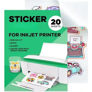 Sticker  for Inkjet Printer - (20 Sheets), 8.5 x 11" Letter Size, Glossy White Vinyl Sticker  - Water-Resistant, Easy to Use,  for Fun and Creative Projects