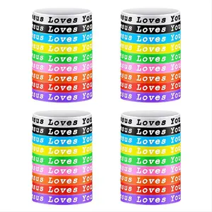 36Pcs Jesus Loves You Silicone Wristbands Colorful Rubber Bracelets Christian Silicone Wristbands Adult Youth