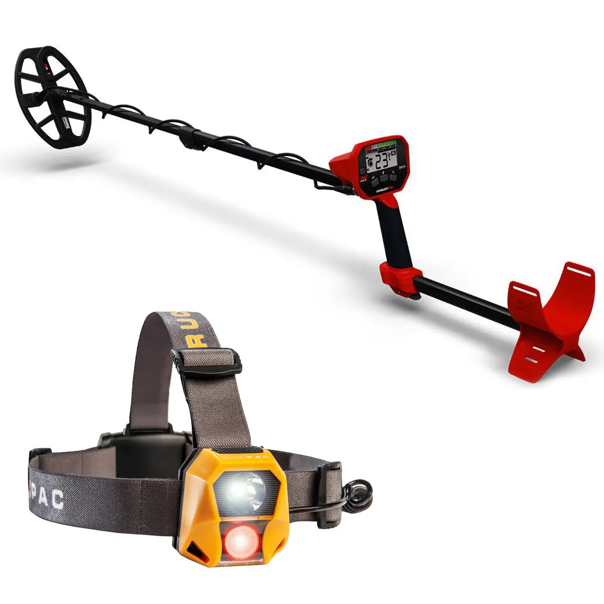 Minelab VANQUISH 340 Multi-IQ Waterproof Metal Detector for Beginners, Treasure Hunt & Wet Terrain Bundle with RucPac Professional Tech LED Headlamp