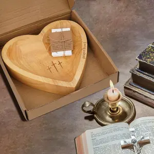 Wooden Heart Prayer Bowl Religious Blessing Storage Bowl Meditation Decorative Bowl Ideal Spiritual Gift For Family Friends Festival Present