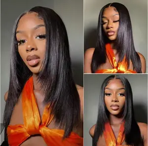 Tinashe Blunt Cut 100% Human Hair Straight Wig Glueless Pre-Cut 6×5 Lace Closure Wig Pre-Bleached Knots Shoulder Length Wear And Go Wig