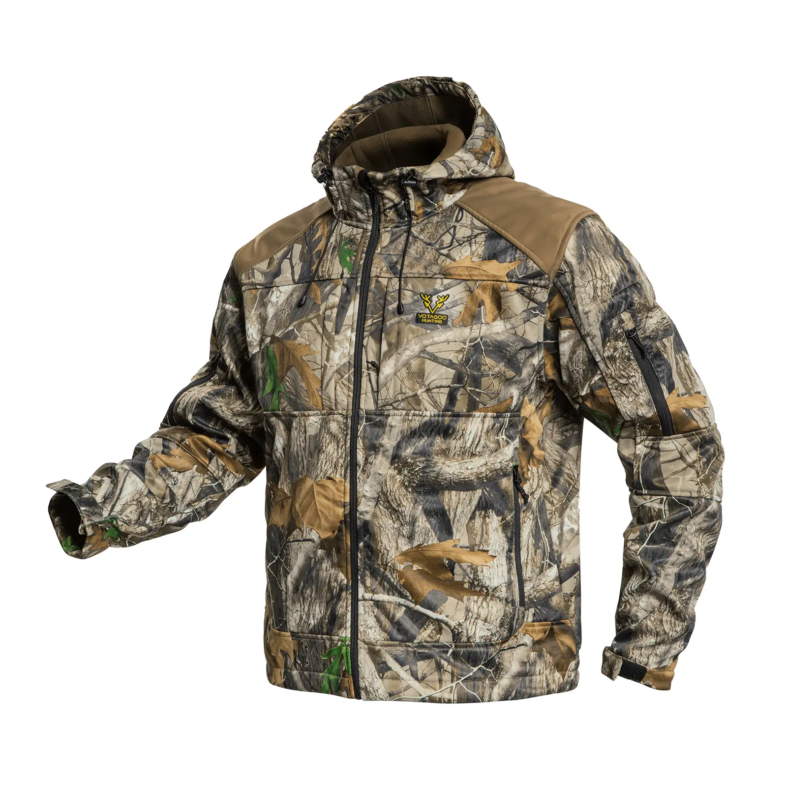 Quiet Hunting Jacket Softshell Fleece-Lined Camouflage Clothes Clothing Gear Hoodie Coat For Men