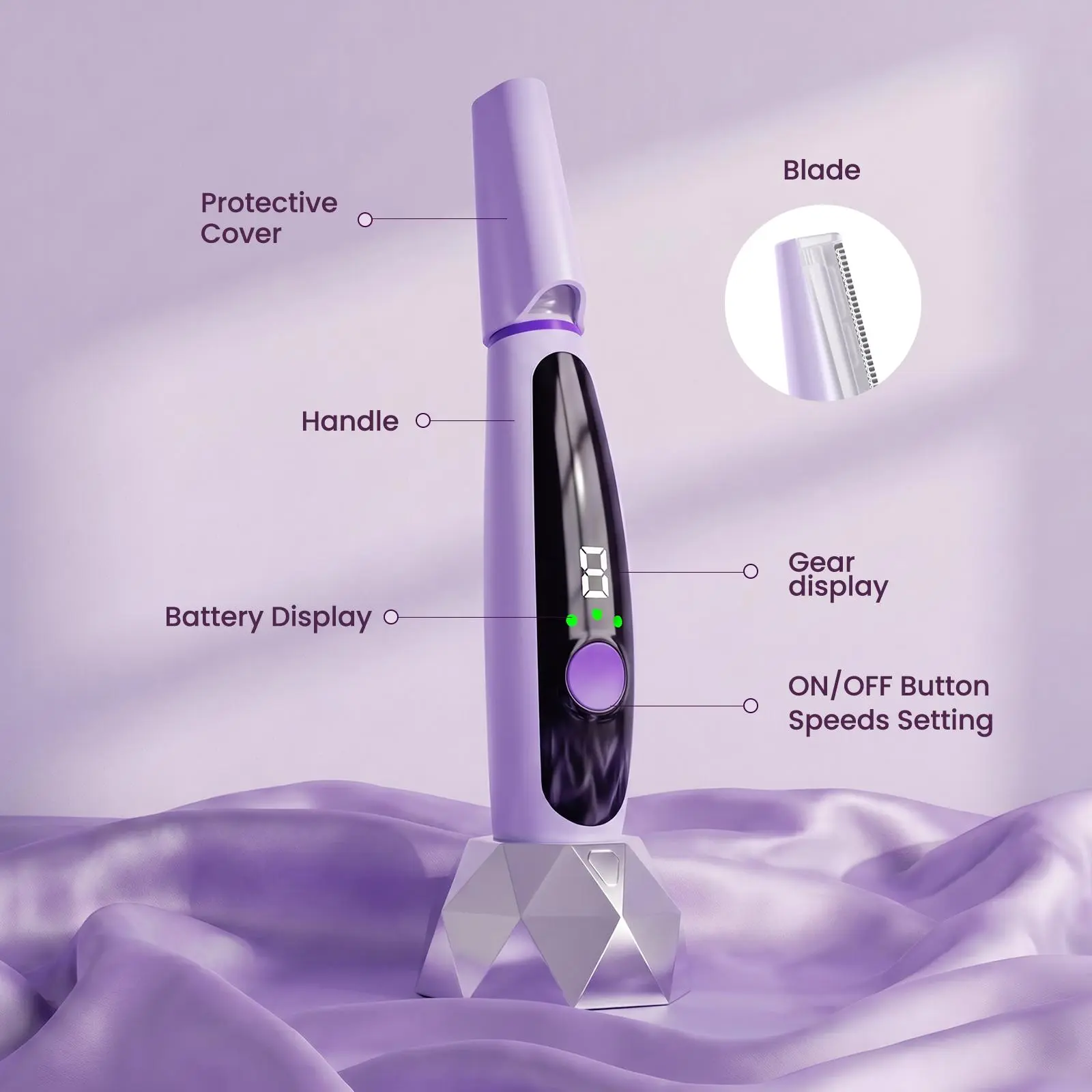 Sonic Dermaplaning Tool for Face, Facial Exfoliation & Peach Fuzz Hair Removal with 12 Rechargeable Blades, 3 Speeds Dermaplane Razor for Women Face, Purple