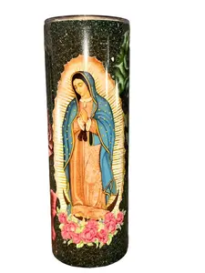 Virgin Mary With Red Roses And The Mexico Flag - 20oz Skinny Straight Sublimation Tumbler - Amy's Tumbler Junkies - Your Favorite Tumbler Shop!