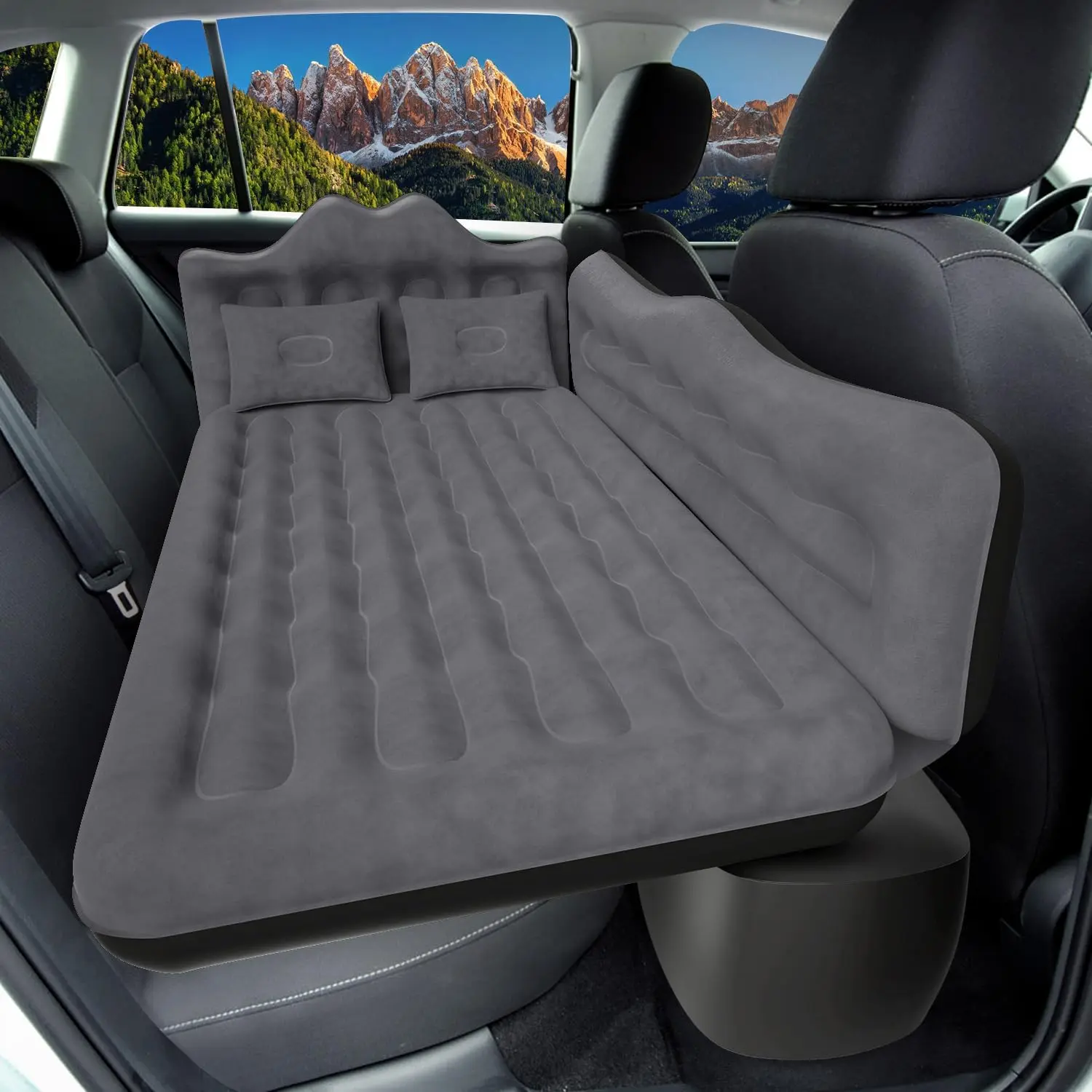 Inflatable Car Seat Mattress - Universal Fit Heavy-Duty PVC Back Seat Sleeper, Quick-Inflate Leak-Proof Outdoor Camping Accessory with Pump & 2 Pillows, Self-Inflating Mats, Inflatable Airbed