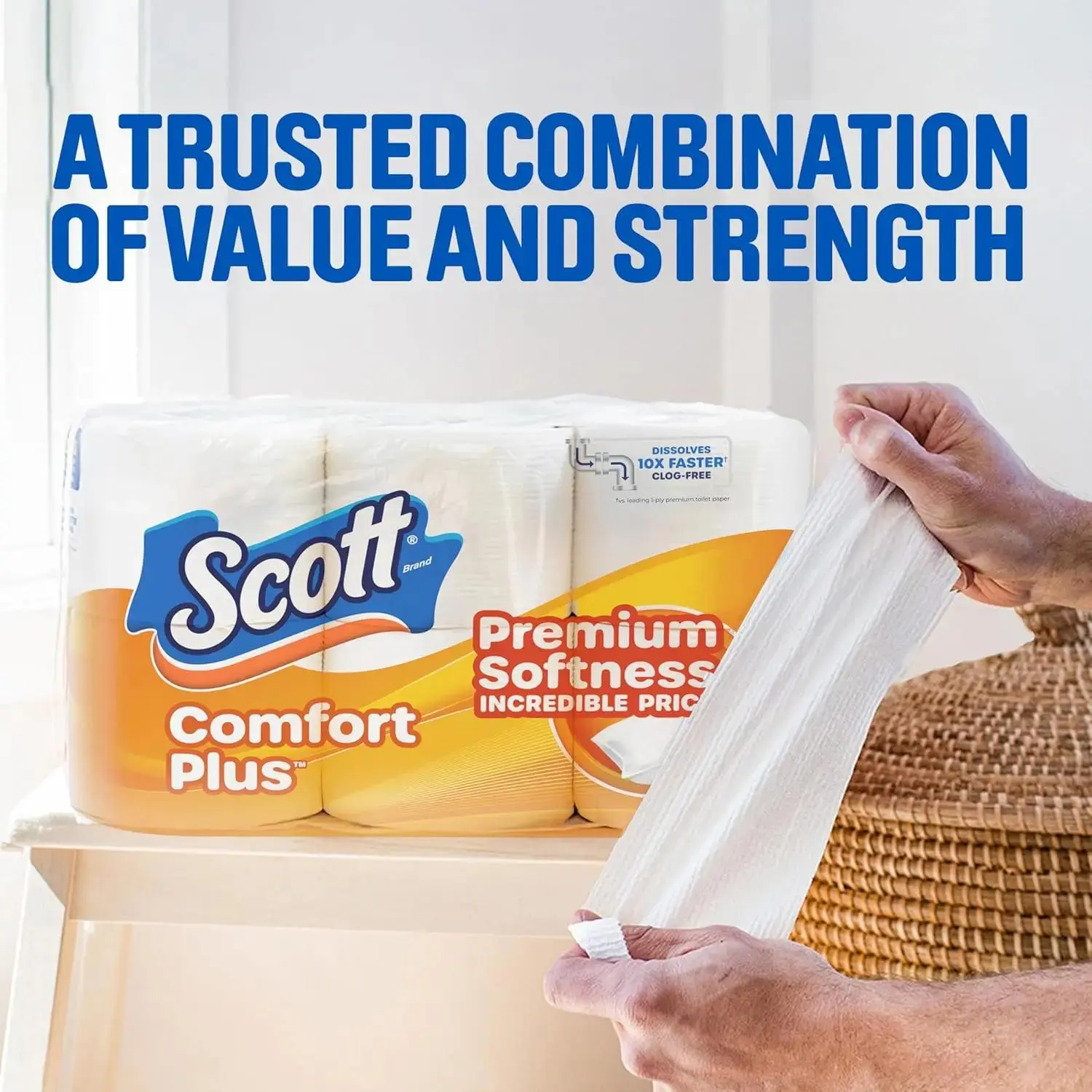 Comfortplus 1-Ply Bath Tissue, 12 Triple Rolls (36 Regular Rolls), 231 Sheets/Roll, Rapidly Dissolving, Septic-Safe, Durable Toilet Paper for Home, RV, and Plumbing Systems - Soft and Strong Disposable Bathroom Tissue NONE