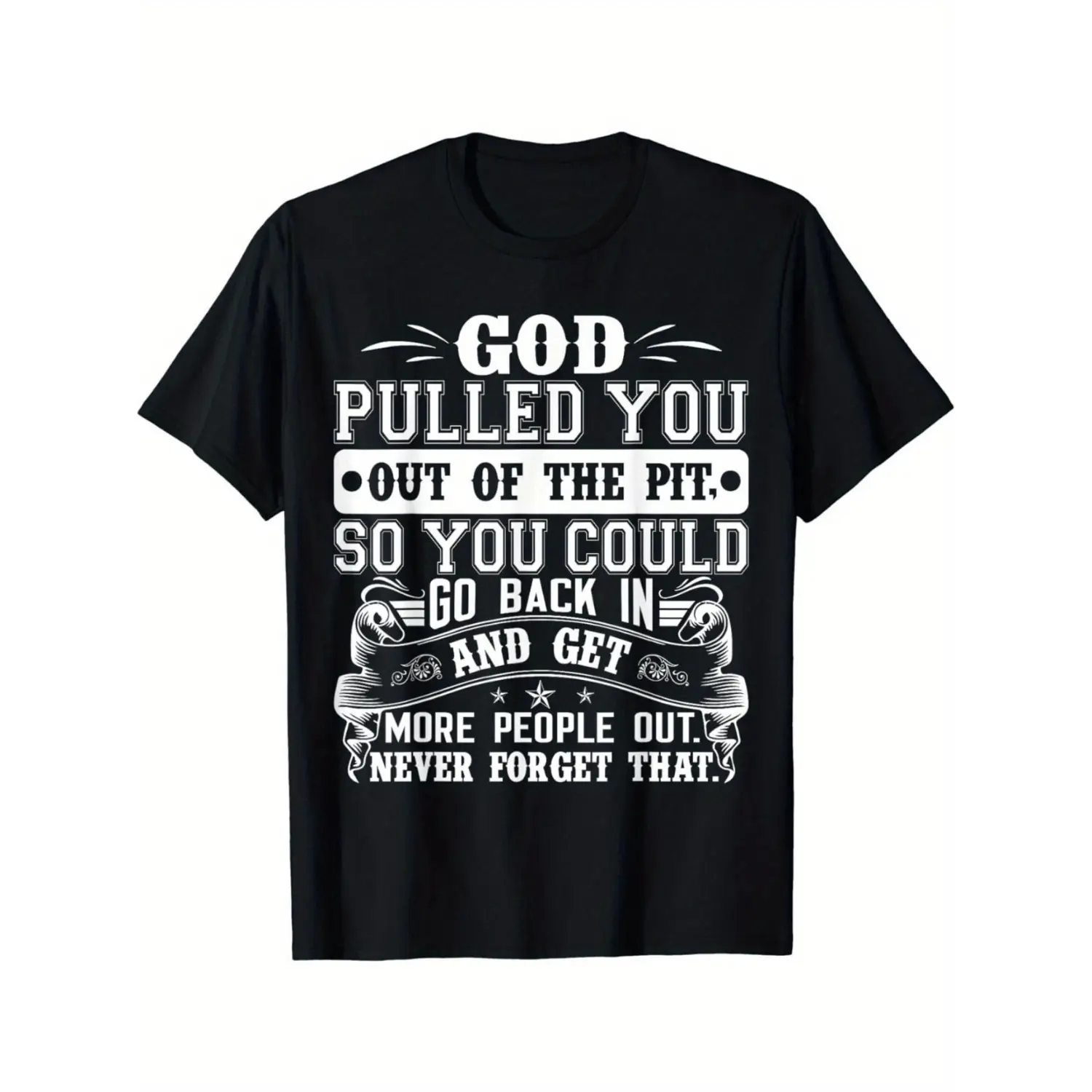 T Shirt mens 100 cotton recovery t shirt god of the pit aa na sobriety quote casual sportswear lightweight breathable solid black with inspirational graphics recovery apparel inspirational quote tee smooth texture black -1 T Shirt