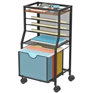 1 Pcs File Cart, Rolling File Cart with Drawer for Hanging File Folders, Sdurty Office Cart for Under Desk, Wood & Mesh Paper Trays Organization for Office, Home, 14.8" L x 11.8" D x 27.7" H