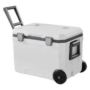 VEVOR Portable Cooler,  45 QT Wheeled Cooler with Ice Retention, Heavy-Duty Handles and Cup Holder, Lightweight Rigid Material Insulated Portable Cooler, Suitable for Family Picnics and Long Trips