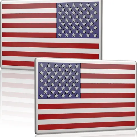 2Pcs USA American Metal Flag Auto Fender Emblem, Embossed 3D Metal Adhesive Sport Truck Car Badge,USA Flag Decal for for Auto SUV Truck Motorcycle (Red & Blue) decal sticker