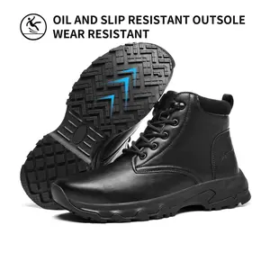 2026 New Waterproof Non Slip Leather Work Boots for Men Ankle Style Slip Resistant Shoes for Chef Kitchen Restaurant Food Service Outdoor Fashion Footwear