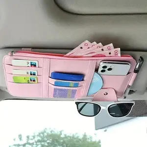 Car Sun Visor Organizer, Sunglasses Holder for Car Auto Interior Accessories, Pocket Organizer Storage Pouch Holder for Car with Multi-pocket Net Zipper Case Bag, Car Storage Organizers