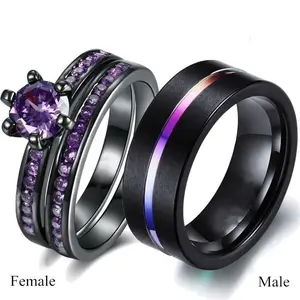Trendy and Unique Couple's Matching Rings Women's Round Diamond Six-Prong Fashion Ring Geometric Design Electroplated Alloy 10g