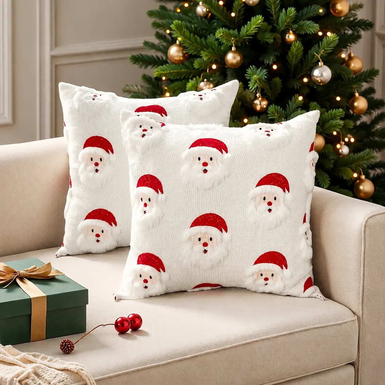 Christmas Pillow Covers Set (2 Pack, 18in x 18in), Festive Throw Pillow Cases for Home Christmas Decorations Xmas Ornament homedecor