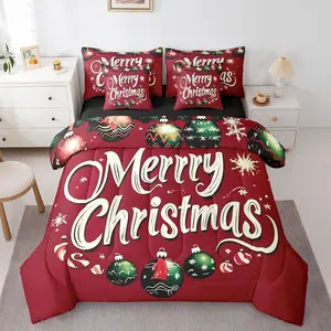 7 Pieces Comforter Set,Red Christmas Bed in a Bag,Merry Christmas Bedding Set,Christmas Tree Stars Comforter