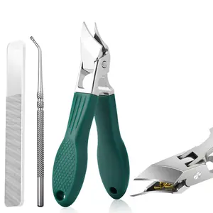 Eagle Beak Beveled Nail Clippers, 3-Piece Set of Wide Jaw Opening Anti-Splash Slanted Nail Clipper, Long Handle Oblique Ingrown Toenails Clipper for Thick Nails, Seniors&Ingrown Care 