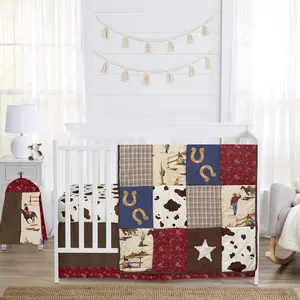 Sweet Jojo Designs 4-Piece Baby Crib Bedding Set (Western Cowboy) for Boys, Infants/Nursery incl. Blanket, Fitted Sheet, Skirt, Diaper Stacker (Country, Farm, Horse Ranch, Wild West, Southern Charm)