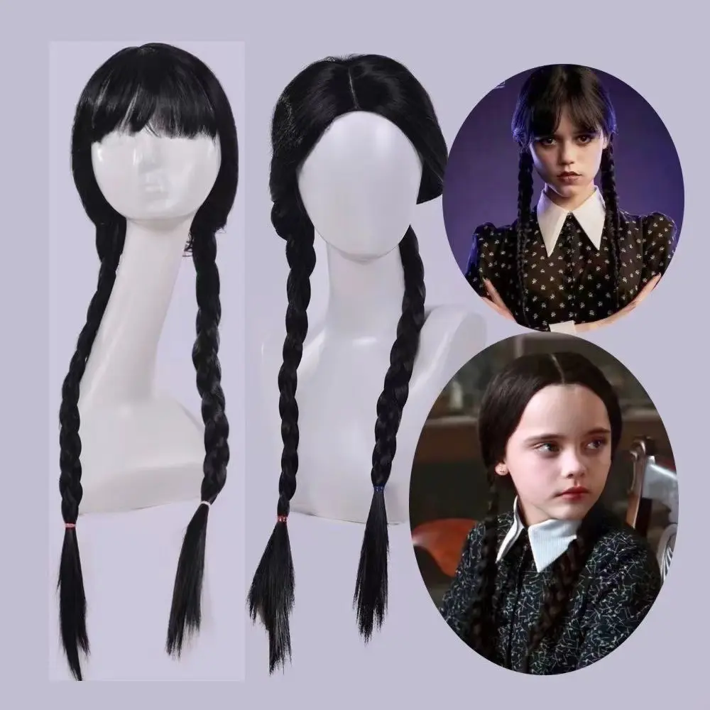 Anime Cosplay Wig: Long Hair with Straight Bangs and Braided Pigtails