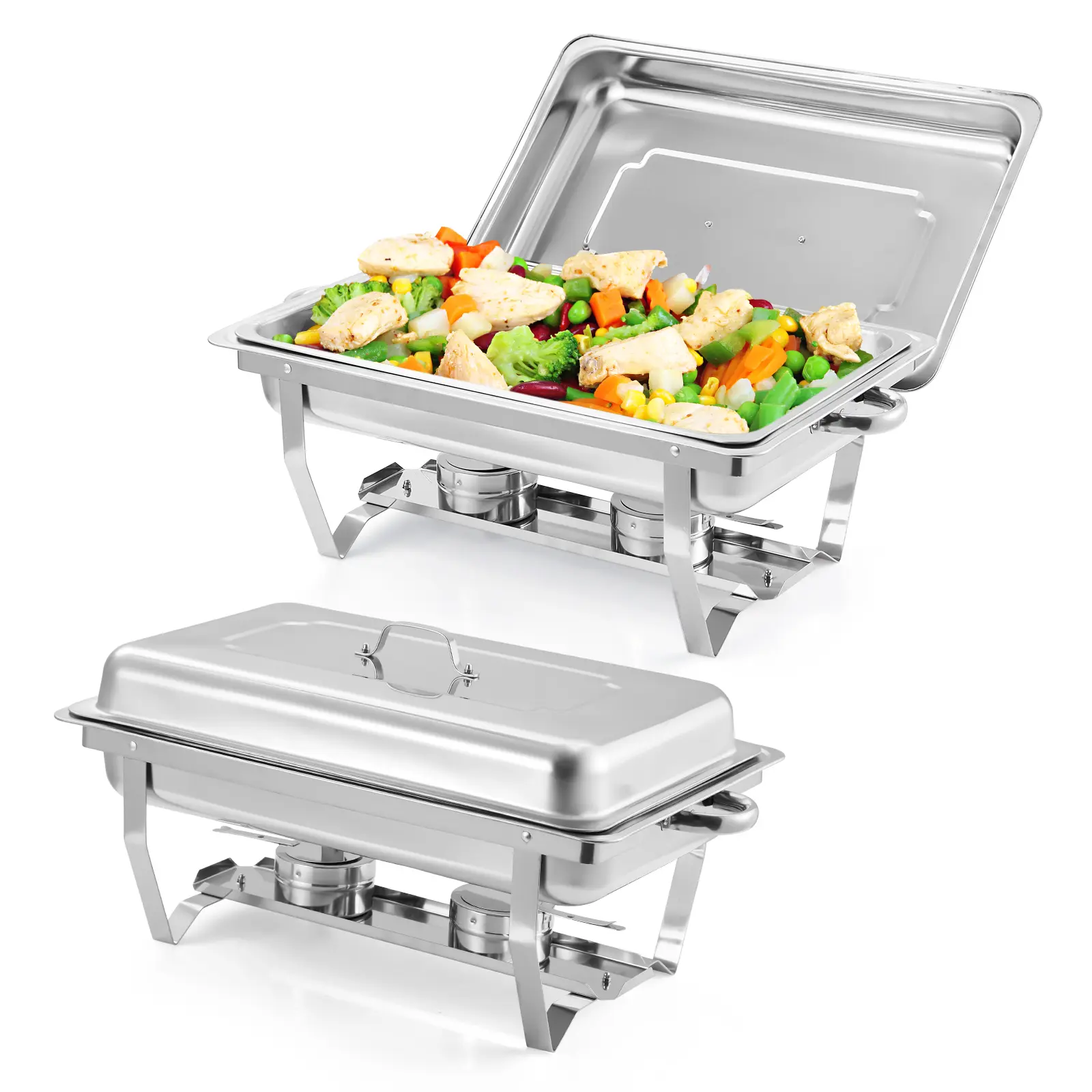 2-Pack/4-Pack 8QT Stainless Steel Rectangular Chafing Dish Buffet Warmer, Commercial Catering Serving Solution with Food & Water Pan Set, Lid, Tray