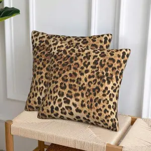 2pcs 18x18 Inch Leopard Print Pillow Covers Couch Cheetah Print Pillow Case Decorative Square Throw Pillows For Home Living Room Bedroom Bed Cushion Outdoor, Bedroom Decorative Accessories, Perfect For Christmas/New Year/Holiday