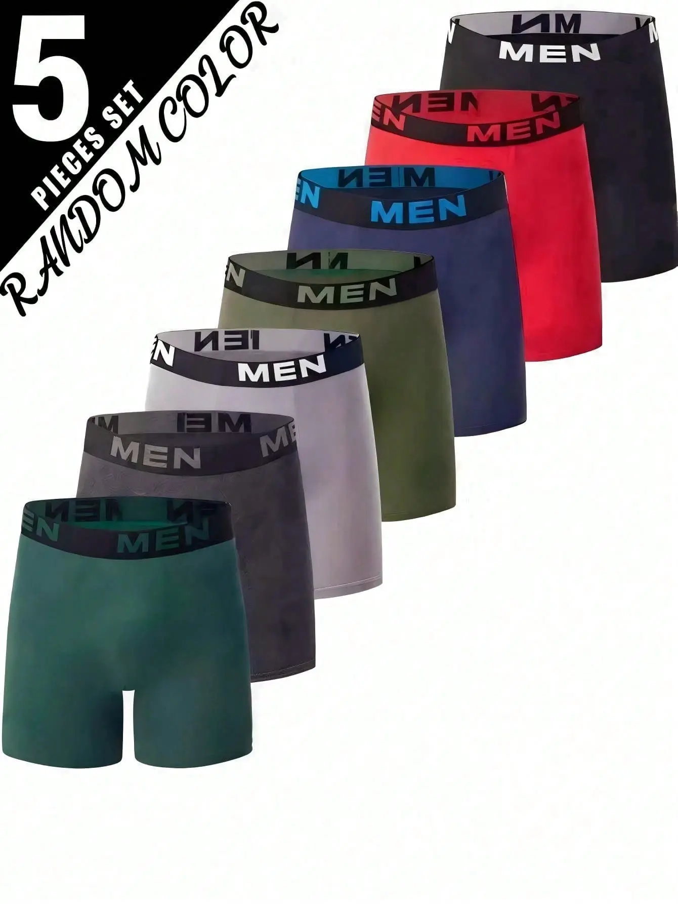 5 Pack Mens Elastic Waistband Boxer Briefs, Breathable Multi Color All Season Daily Underwear