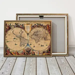 1 Count Wooden Frame Canvas, Vintage World Map Illustration, Art For Home Decoration, Pattern Wall Art Decor, For Living Room, Bedroom, Restaurant, Bar Wall Decor, Odorless, Painting, Print, Artwork..